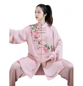 Pink Hand-painted flowers tai chi clothing chinese kung fu uniforms for women Taijiquan chang quan wushu competition costume martial arts performance suit